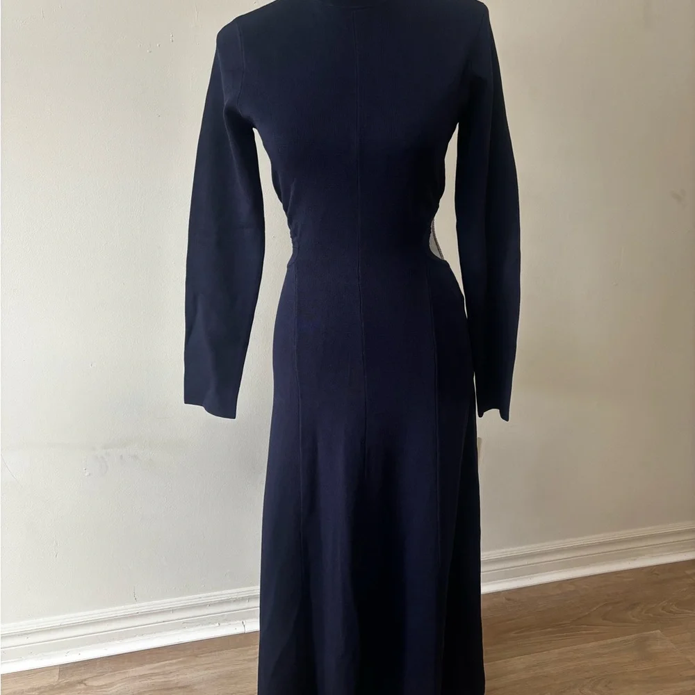 Aje Anika Cut-Out Stretchy Knit Navy Blue  Long Sleeve Dress - Picture 4 of 7